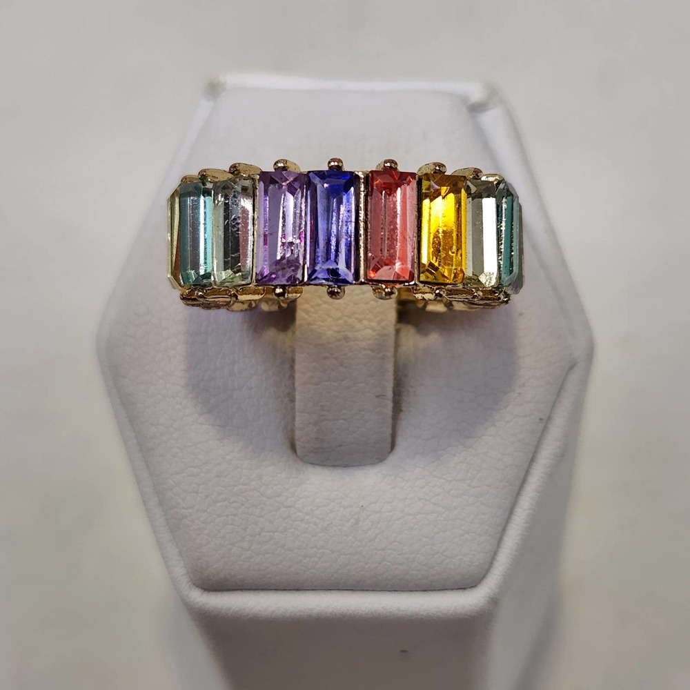 Sugarfix by BaubleBar Rainbow Rhinestone Baguette Ring Size 6.5 Cigar Band